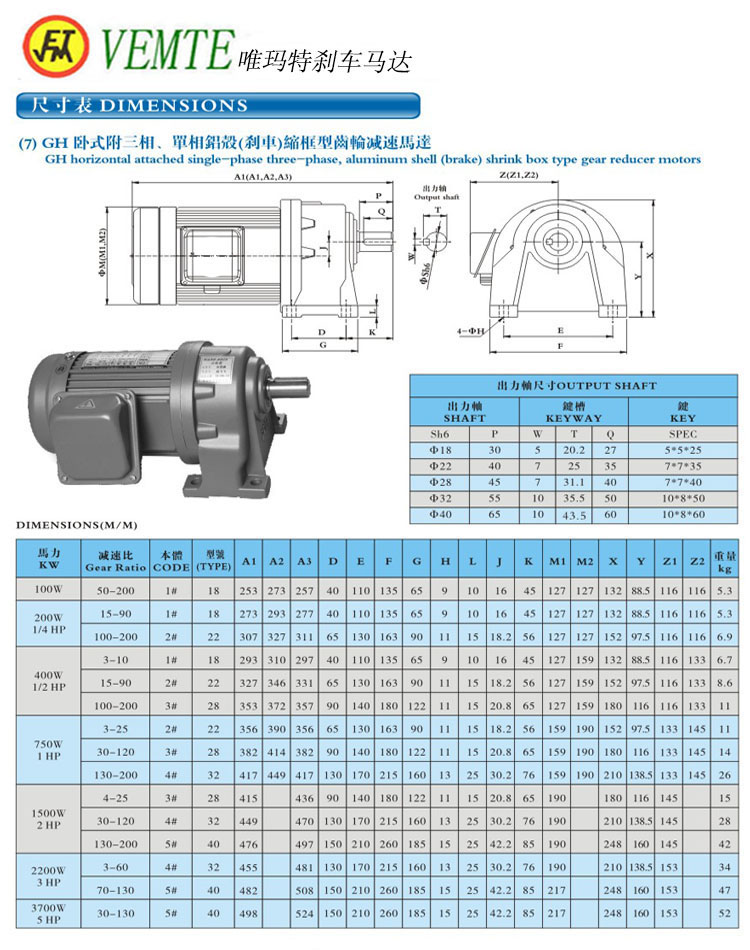 GH臥式三項。單項縮框型剎車減速馬達 GH臥式三項。單項縮框型剎車減速馬達